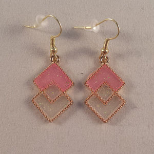 New Gold Geometric Diamond Shape Mystic Pink White Diamond Drop Dangle Earrings